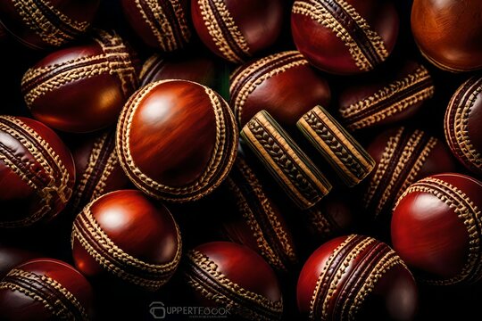 Picture a mesmerizing stock photo showcasing a cricket ball in exquisite detail, illuminated by perfect lighting that highlights its surface and stitching.


