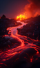 Hot glowing lava close-up.