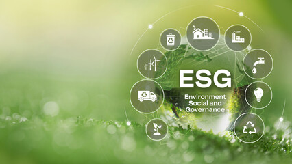 ESG environmental social governance investment business concept. ESG icons. Business investment strategy concept. Digital icons - obrazy, fototapety, plakaty