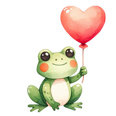 Watercolor frog with balloon