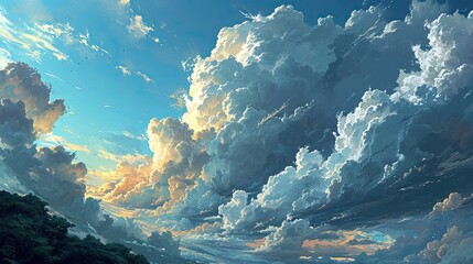 Fototapeta na wymiar Majestic Huge White Thick Clouds Float, Background Banner HD