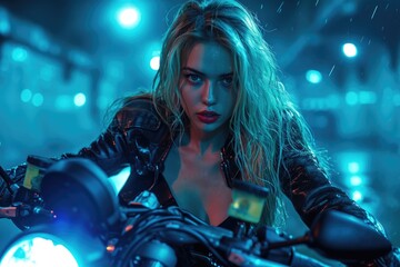 Adventurous spirit: fearless of a female biker, an ode to freedom, empowerment, and roaring thrill of the open road, passion meets the asphalt in symphony of curves and chrome