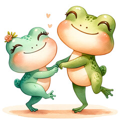 Romantic frogs dancing