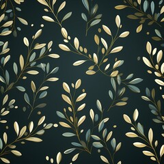 simple and minimal olive illustration seamless pattern on dark green