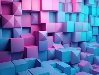 3D Render Abstract Background With a Geometric Pattern and Shades of Pink and Blue