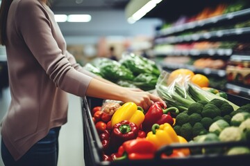 A woman shopping for fresh produce in a grocery store