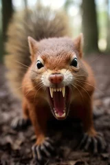 Fotobehang Close-up of an angry squirrel baring its teeth © duyina1990