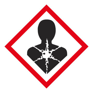 May cause asthma or allergies. GHS label. Hazard warning sign.