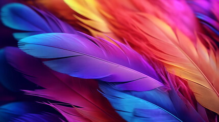 Beautiful colorful feathers as background. AI Generative.