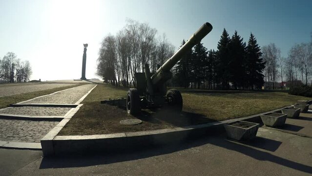 Soviet-made 152 mm howitzer cannon as a monument 