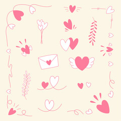 line pattern pink heart flat design for decoration love valentine wedding card design