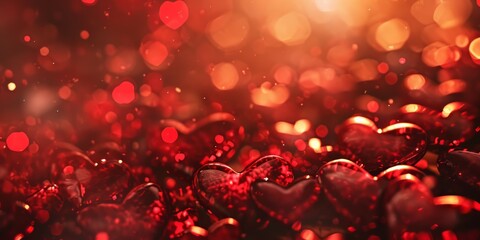 Valentines day background. Red hearts on bokeh background