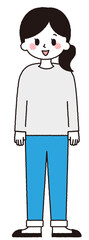 女性が立っているイラスト。手書き風のシンプルなデザイン。