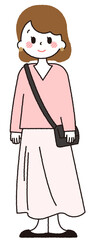 女性が立っているイラスト。手書き風のシンプルなデザイン。