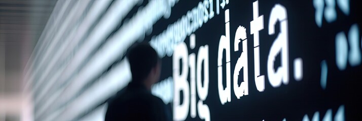 person analyzing big data on giant screen, vastness and complexity of data interpretation