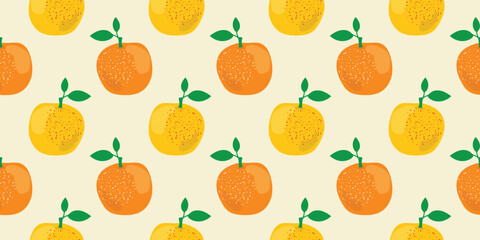 Hand drawn oranges fruit seamless pattern design with citrus fruit on cream color background. 