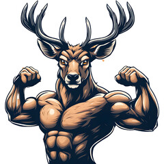 Muscular deer illustration. Suitable for fitness logos, bodybuilders, gym athletes