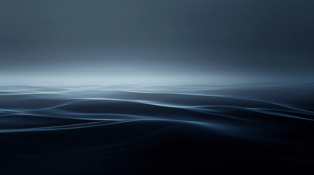  Dark Blue Waves, Ethereal Landscape, Subtle Gradients, Streamlined Forms, Pensive Stillness
