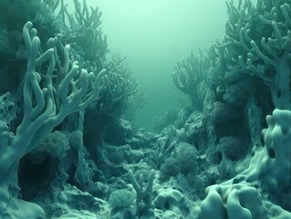 Fototapeta na wymiar 3D Render Abstract Background With an Underwater World Setting and Shades of Blue and Green