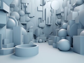 3D Render Abstract Background With Geometric Shapes and a Cool Blue and Gray Color Scheme
