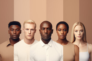 Global People diversity illustration Portraits, International Youth Day Concept Art, Realistic drawings of multicultural people, multinational and multicultural young people portraits in one row