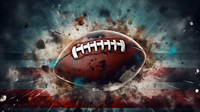 American football, American football helmet, American football field, player in action, american football style background , Ai generated image