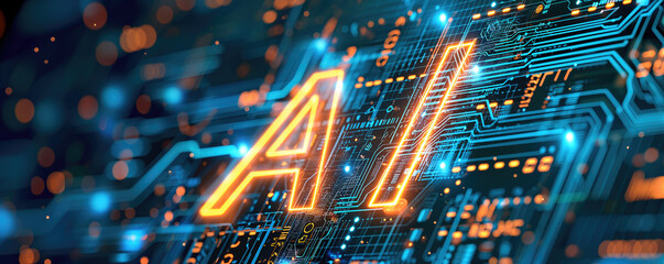 "AI" sign, artificial intelligence innovation and global online network connection for access to digital service