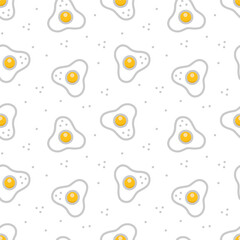 Fototapeta premium Vector illustration seamless pattern with fried eggs. Line style on white background.