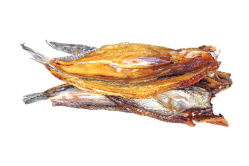 Dried salted fish isolated on white background. Concept, food  product from food preservation process, can be cooked in various menu.              