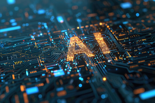 "AI" sign, artificial intelligence innovation and global online network connection for access to digital service