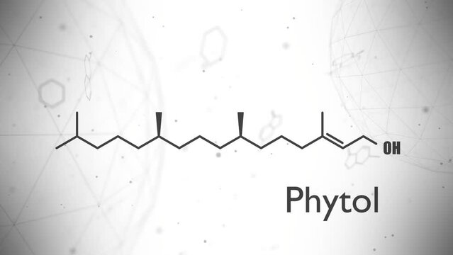 Structural chemical formula of phytol that is used as a precursor for the manufacture of synthetic forms of vitamin E and vitamin K as well as in the fragrance industry