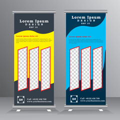 roll up banner desing, roll up banner template with geometric background, vertical banner template, roll up banner with three sections,  vector eps 10	