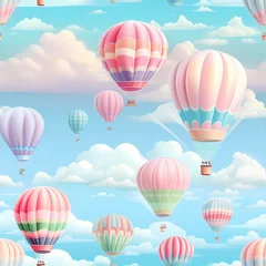 Crédence de cuisine en verre imprimé Montgolfière  hot air balloon illustration nursery art seamless pattern