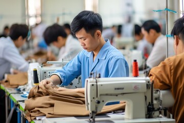 A group of people working in a garment factory - obrazy, fototapety, plakaty