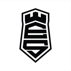 ES Letter Logo monogram hexagon shield shape up and down with crown castle isolated style design