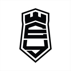 EY Letter Logo monogram hexagon shield shape up and down with crown castle isolated style design