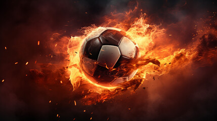 Fototapeta premium Burning ball, Soccer ball on fire, sports concept, Ai generated image