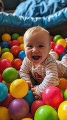 Fototapeta na wymiar Joyful Playtime: Adorable Baby Delighting in Colorful Ball Pit