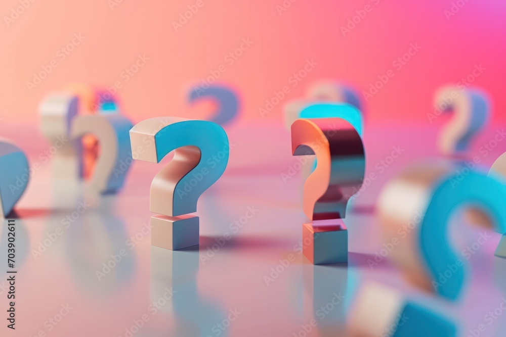 Poster Stylized question marks on a gradient background, representing thought process and uncertainty