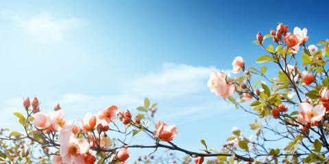 Obraz na płótnie Canvas Spring Symphony,3D Sky Clouds and Beautiful Blossoms. HD wallpaper ,AI Generative 