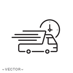 fast delivery truck icon, express delivery, fast move, delivery truck isolated on white background, editable stroke eps 10 vector illustration 