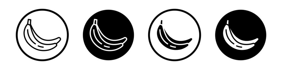 Banana icon set. Sweet Banana Fruit vector symbol in a black filled and outlined style. Simple Banana slice sign. - obrazy, fototapety, plakaty