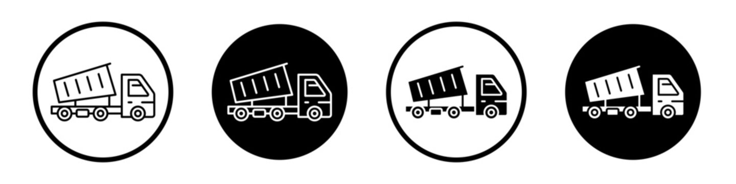 Tipper truck icon set. Dump truck payload vector symbol in a black filled and outlined style. Big dumper sign.