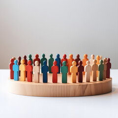 Diversity Teamwork concept. Diverse people in a circle  on wooden platform with plain background. Generative ai.