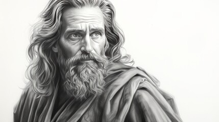 Fototapeta premium Apostle John or Johannes, Charcoal pencil drawing, bible, 16:9