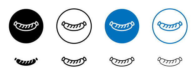 Sausage line icon set. Meat bbq sausage symbol in black and blue color.
