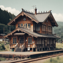 Fototapeta na wymiar 昭和のような趣のある木造で建てられた古びた田舎の駅舎