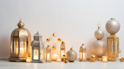 Decorative arabic lantern Ramadan Kareem on white background. Islamic background. Eid mubarak. 3D Rendering - obrazy, fototapety, plakaty