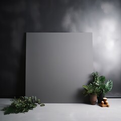 Minimalist dark grey wall with plants