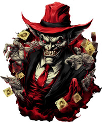 T-shirt design, Gangster devil with money flying. transparent background